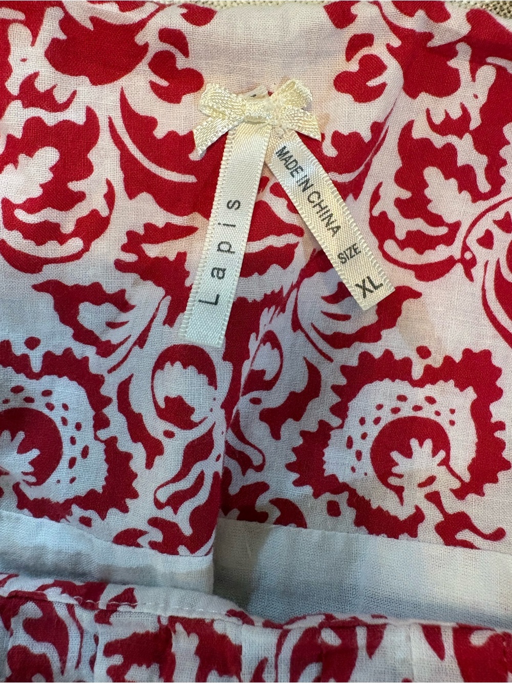 Lapis Red & Ivory Floral Midi Skirt XL Cottagecore Cotton Lined NWOT - Picture 8 of 9